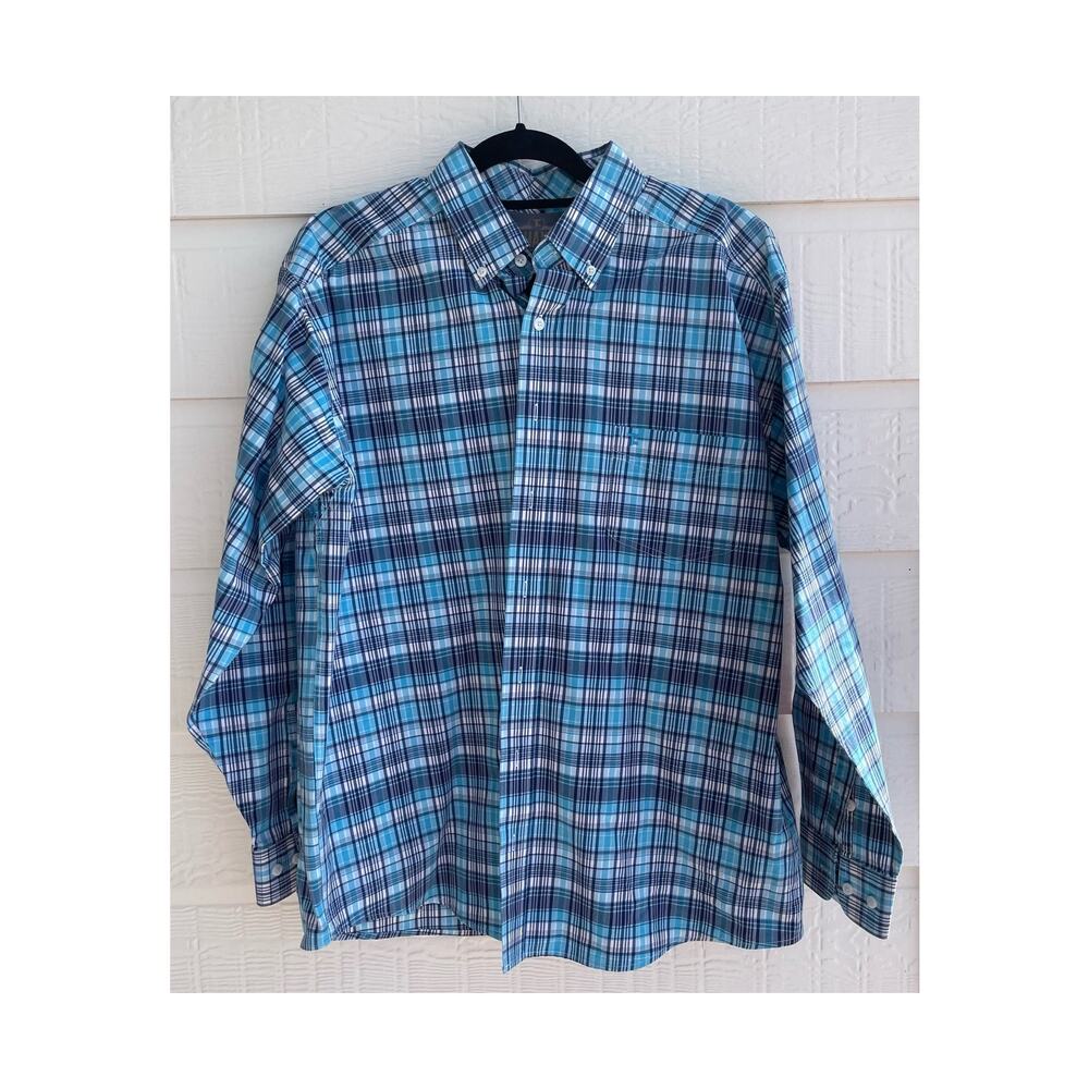 Panhandle Slim Tuf Cooper Performance Blue Plaid Button up XL long sleeve